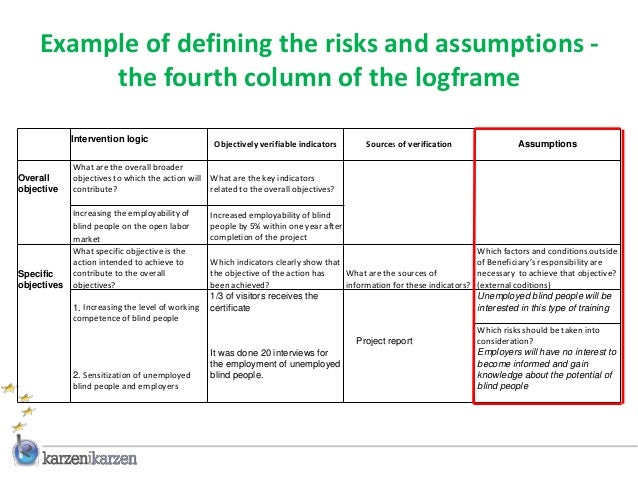 project assumptions and risks example