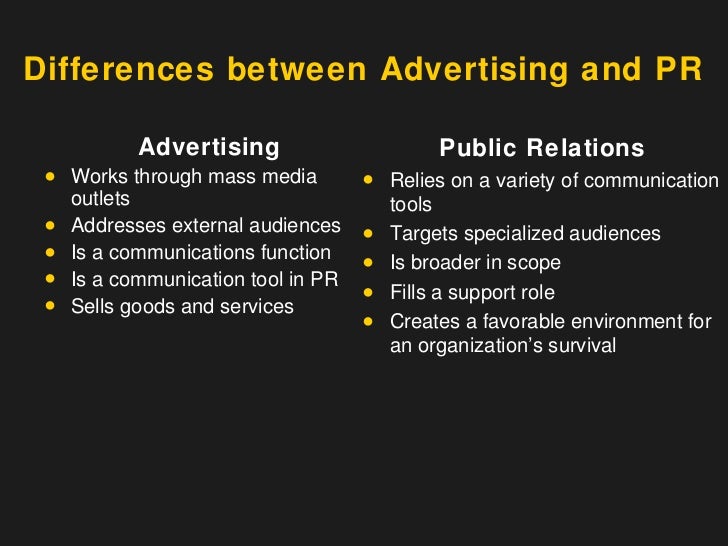 difference between advertising and public relations with example