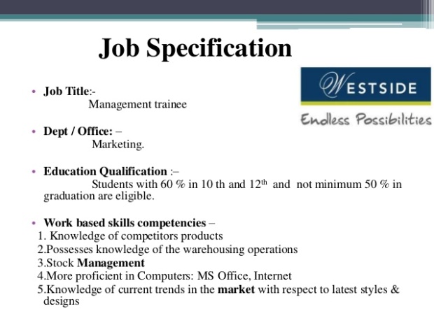 difference between job description and job specification with example