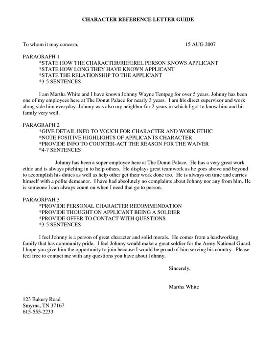 example of character reference letter for us waiver