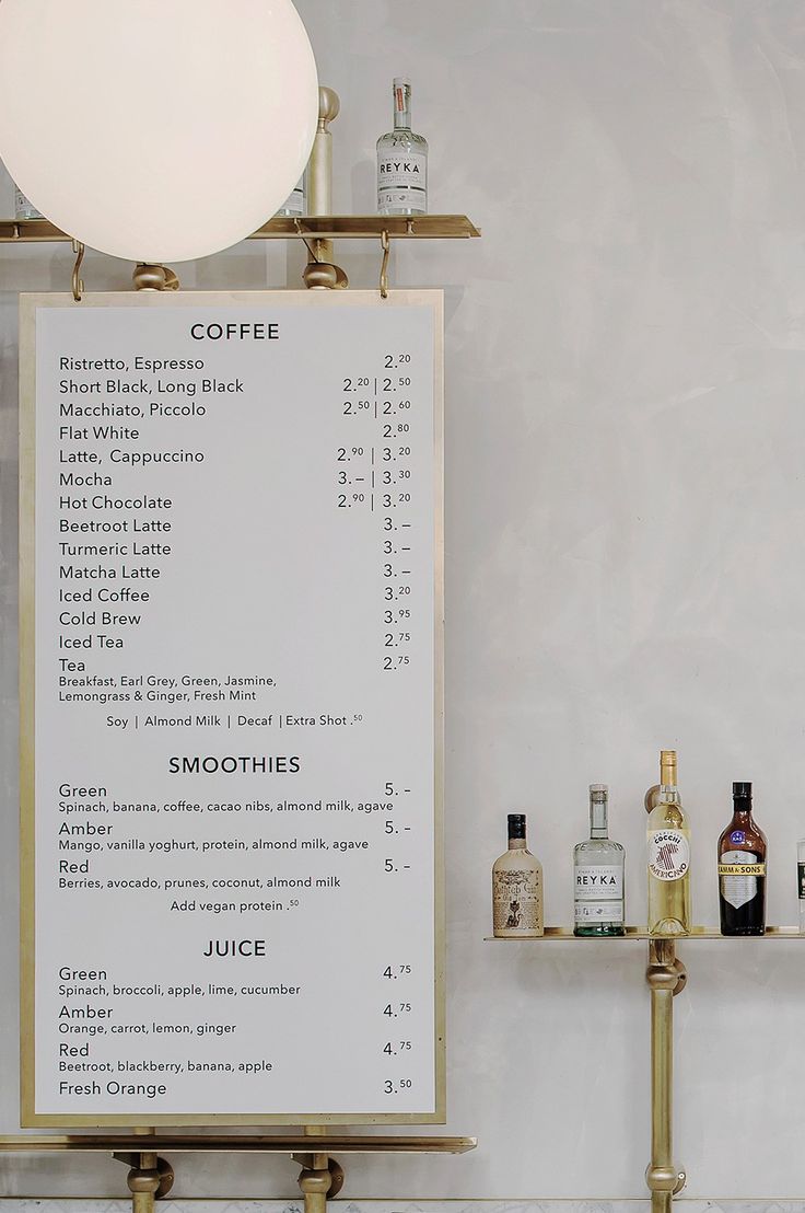example of menu card in a restaurant with price
