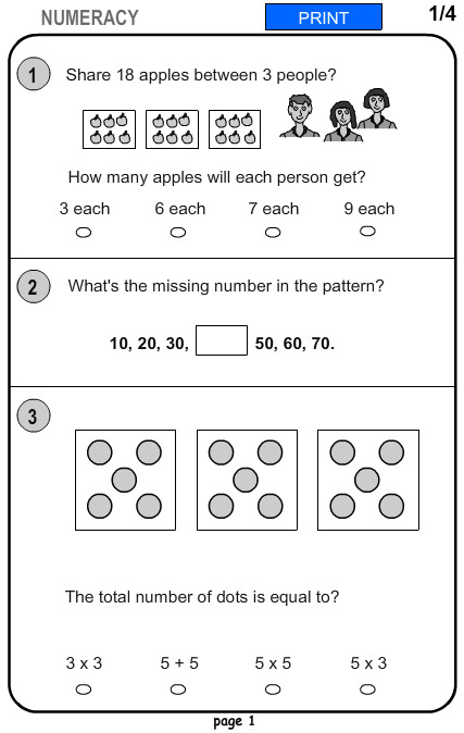 nhs numeracy and literacy test example