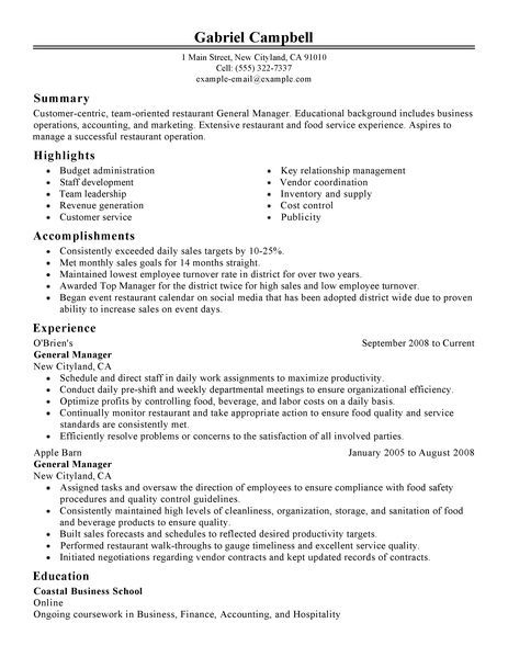 example of general manager resume