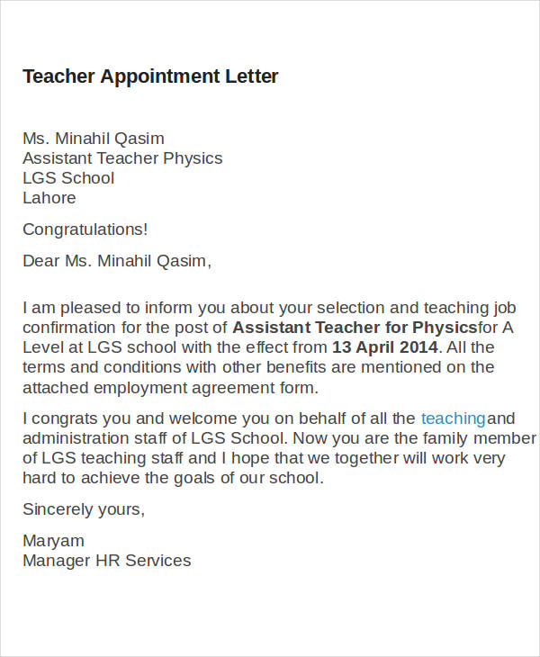 English Teacher Application Letter Example