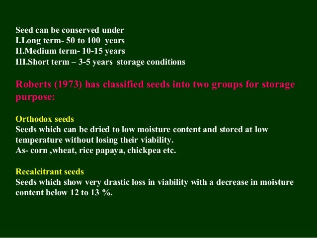 example of recalcitrant and orthodox seeds